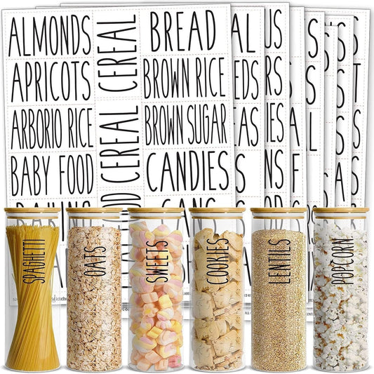 Talented Kitchen 158 Food Container Labels - Durable Waterproof Adhesive - Clear Script Sticker Design for Pantry & Fridge - Freezer Labels & Symbol Stickers - Clear & Black Laminated Paper