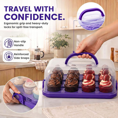 VGOODALL Cake Carrier with Lid and Handle, 12 Capacity Cupcake Carrier, 2-in-1 Rectangular Cupcake Holder for Pies Muffin Pizza Nuts Fruit, Dessert Storage Containers for Parties, Picnics, Baking
