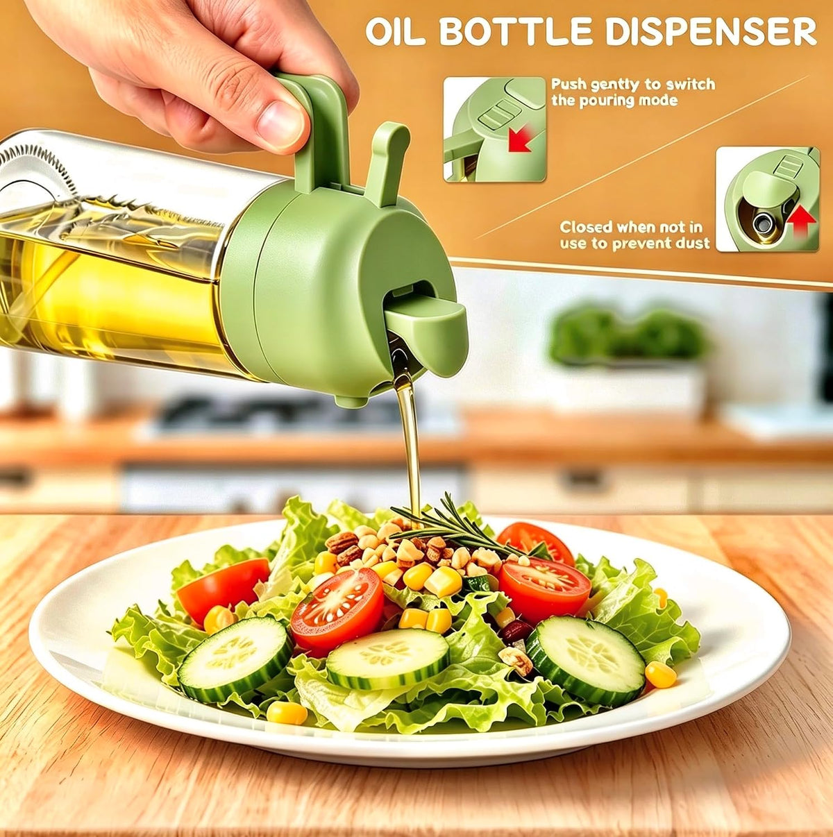 AT-VALY 2-in-1 Oil Sprayer for Cooking, 16oz Glass Oil Dispenser, Black