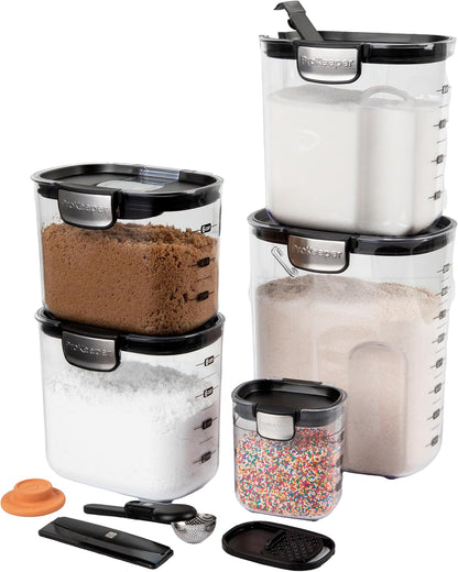 ProKeeper+ Airtight Food Storage Container Set – Clear Plastic Flour and Sugar Canister Set with Magnetic Accessories for Kitchen Organization (Grey, 9-Piece)