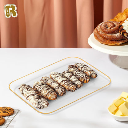 R-kay 3 Pack White Plastic Serving Trays for Party - Rectangular, 8 by 11 in, Heavy Duty Dessert Trays for Food