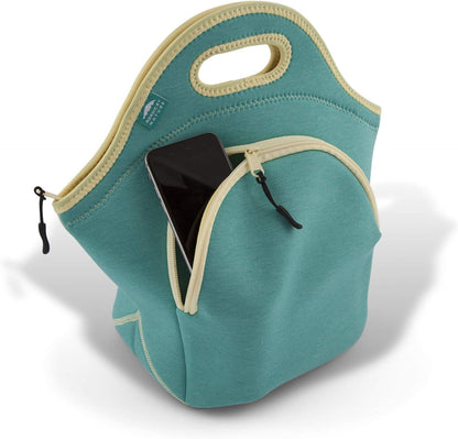 Nordic By Nature Large Neoprene Lunch Bag for Women & Lunch tote for Kids Insulated Lunch bag Reusable Washable Extra Thick Neoprene & Soft Cotton Feel, Premium Stitching, Outside Pocket, (L) Black