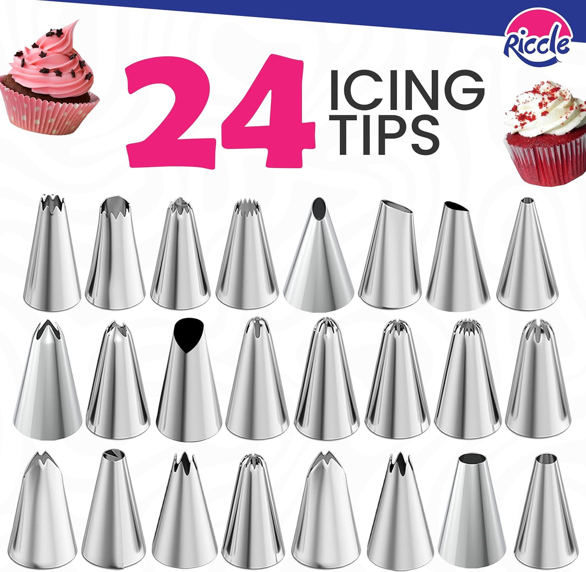 Riccle 88 pc Cake Decorating Kit & Cake Turntable -Piping Bags and Tips Set