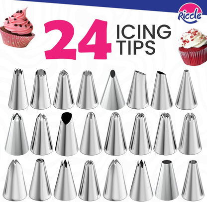 Riccle 88 pc Cake Decorating Kit & Cake Turntable -Piping Bags and Tips Set