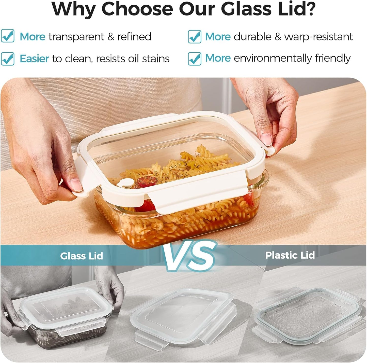 Vtopmart 5 Pack 35oz Glass Food Containers with Glass-Lids & Air Vent, Meal Prep Food Container Sets, Reusable Lunch box for leftovers, Save for Microwave, Oven, Freezer, and Dishwasher, BPA Free