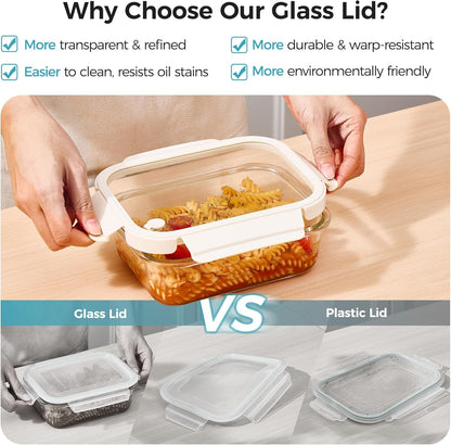 Vtopmart 5 Pack 35oz Glass Food Containers with Glass-Lids & Air Vent, Meal Prep Food Container Sets, Reusable Lunch box for leftovers, Save for Microwave, Oven, Freezer, and Dishwasher, BPA Free