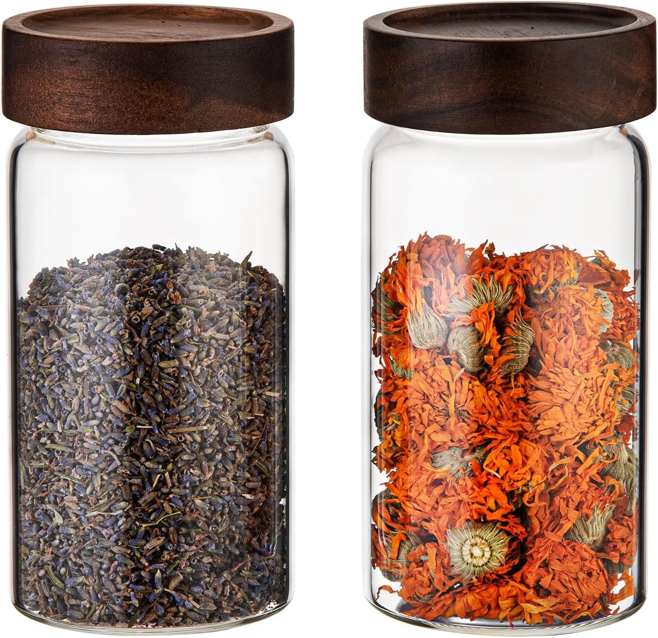 6 pc Glass Spice jars Glass Jars with Screw Lid 5 oz Acacia Wood Glass Herb Sugar Coffee Bean Ground Container Food Storage Canister for Candy Pantry Tea Seasoning Meal Prep Snack (6*150ml(5oz))