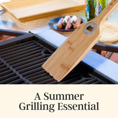 Totally Bamboo Grill Scraper with Bottle Opener – Bristle-Free Bamboo Wooden BBQ Scraper Tool for Outdoor Grill Cleaning – Ready for All Grates, Charcoal and Gas BBQs