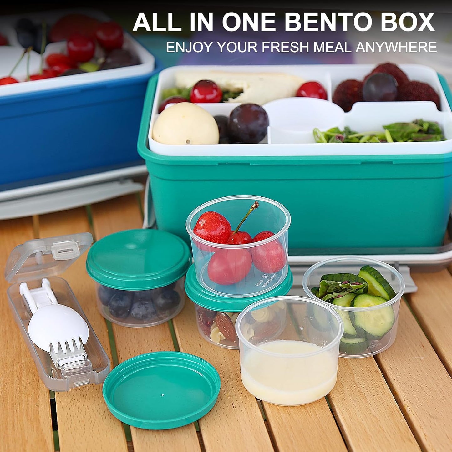 3 Pack Salad Lunch Box Food Storage Containers, 47oz Bento Box To Go Container with Lids, Reusable Meal Prep Containers with Removable Tray & Dressing Pots for Kids and Adults, Microwave Safe