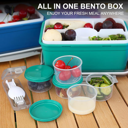 3 Pack Salad Lunch Box Food Storage Containers, 47oz Bento Box To Go Container with Lids, Reusable Meal Prep Containers with Removable Tray & Dressing Pots for Kids and Adults, Microwave Safe