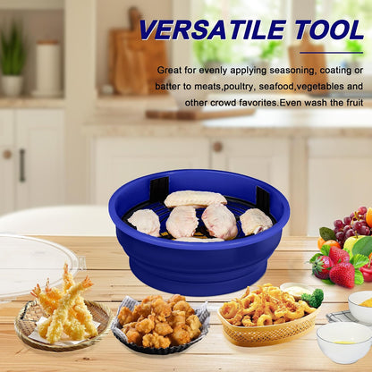 FJNATINH Collapsible Batter Bowl - Mess Free Better Breader Shaker Bowl with Lid Breading Shaker Container for Fried Fish, Fried Chicken, Onion Rings & More,No Leak,Easy to Store,Light Blue