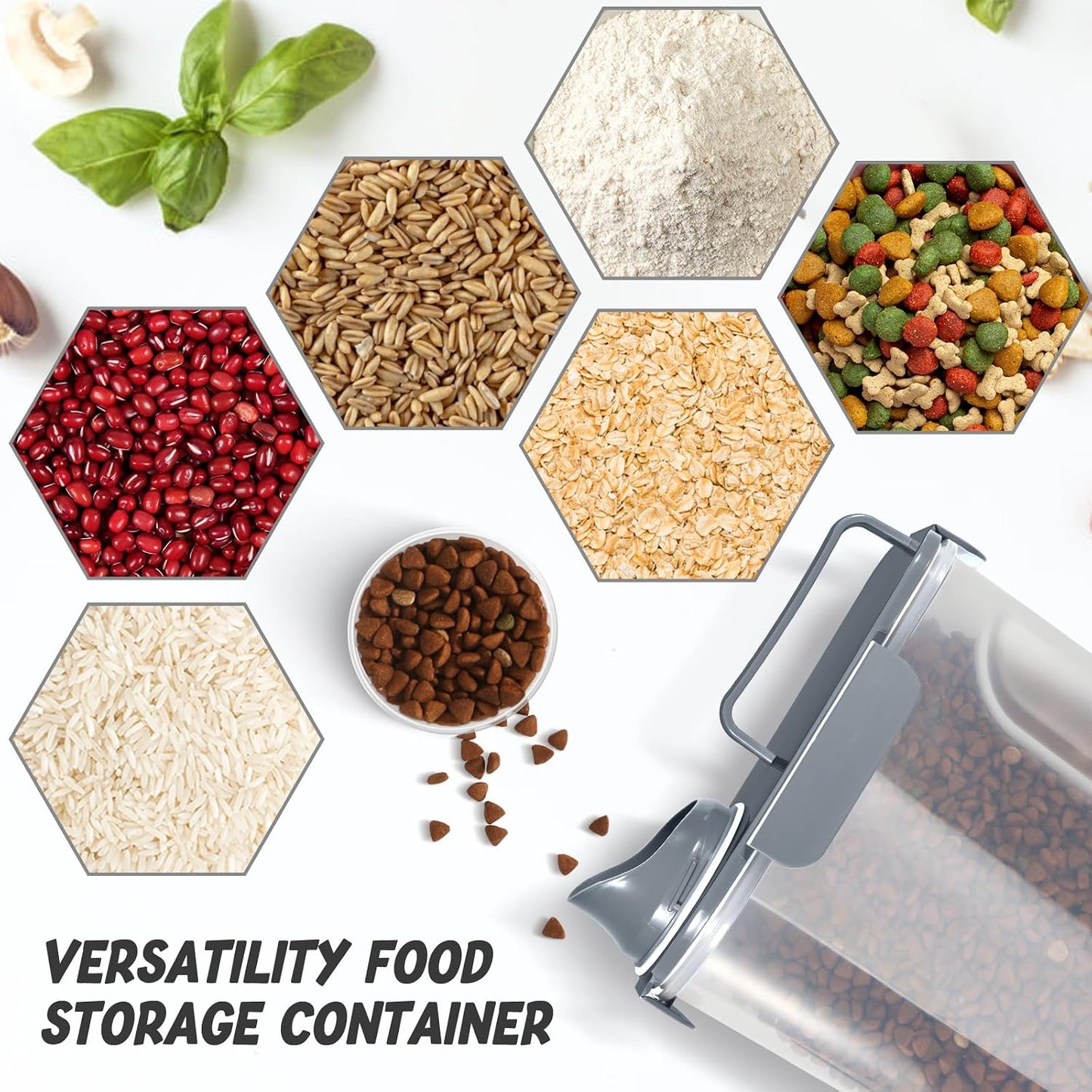Dog Cat Food Storage Container, Pet Food Pourable Container Airtight with Large Spout & Cup, BPA-Free Plastic Food Dispenser for Pet Food, Bird Seed, Rice, Flour (Dark Gray, 2.5L)
