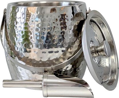 BREKX 3-QT Insulated Ice Buckets for Parties with Lid and Scoop - Iceberg Anchored Wine Chiller Champagne Bucket for Cocktail Bar, Metal Bucket with Lid, Non-Sweat