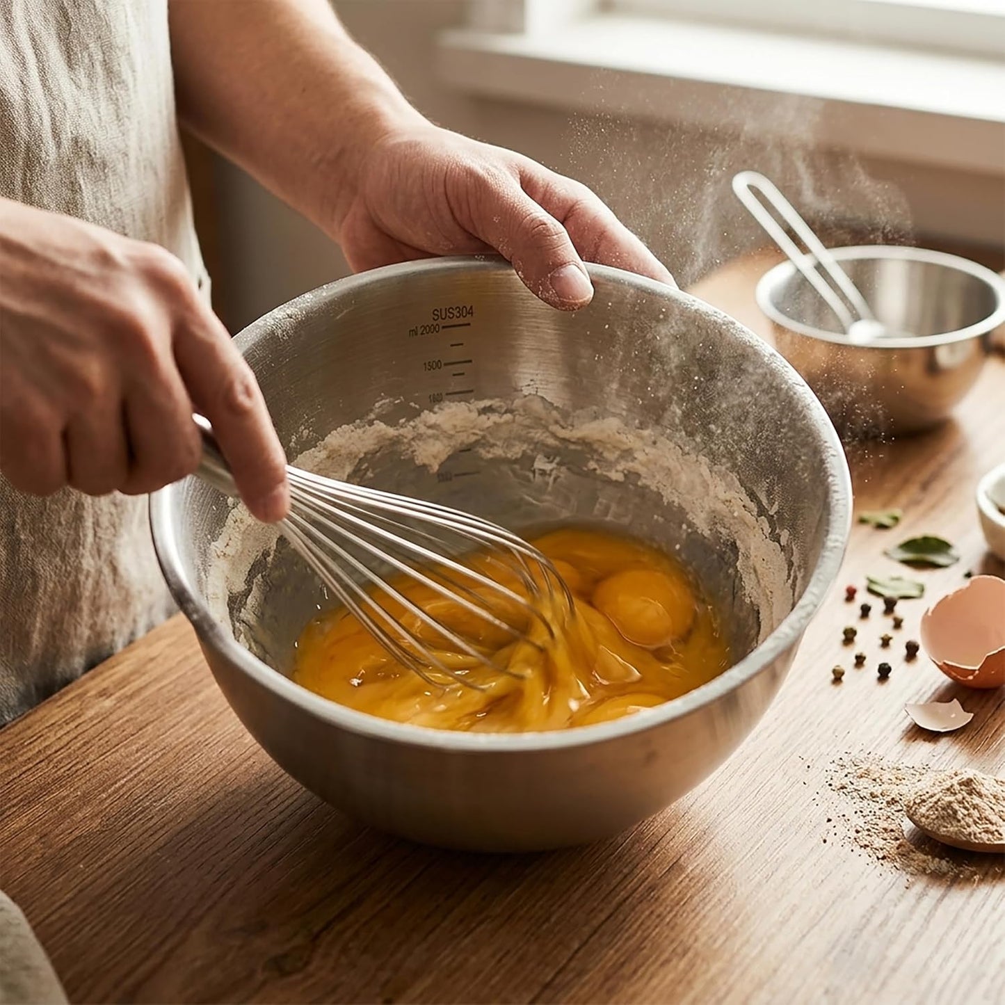 Stainless Steel Mixing Bowls Set of 3，Nesting Metal Prep Bowls with Interior Measurement Marks for Baking, Cooking & Food Storage - Space Saving, Rust-Proof & Dishwasher Safe