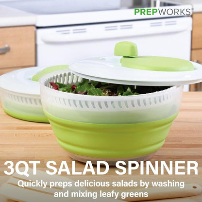 PrepWorks 4 Qt Collapsible Salad Spinner – Space-Saving, BPA-Free, Easy-to-Use for Quick Salad Washing & Drying, Dishwasher Safe