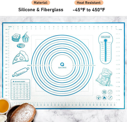 Silicone Pastry Baking Mat Dough - 16x24Inch Large Non Stick Slip Cookie Bread Rolling Mats Sheet, Kitchen Counter Kneading Cooking Board Pad Matt with Measurement for Pie Pizza Cookies Fondant Making
