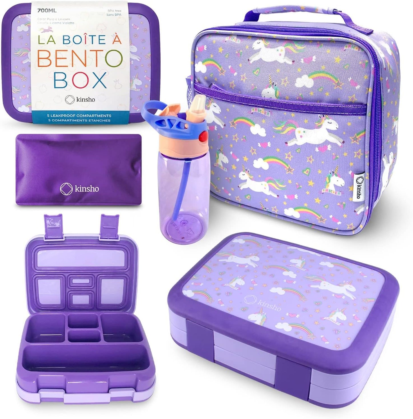 Kinsho Bento Lunch Box for Kids Toddlers, 5 Portion Control Sections, BPA Free Removable Plastic Tray, Pre-School Kid Toddler Daycare Lunches, Snack Container Ages 3 to 7 (Blue Space Rockets)