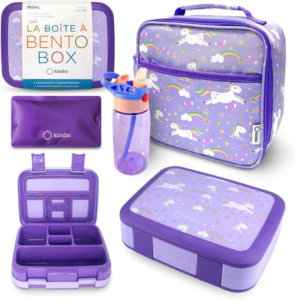 Kinsho Bento Lunch Box for Kids Toddlers, 5 Portion Control Sections, BPA Free Removable Plastic Tray, Pre-School Kid Toddler Daycare Lunches, Snack Container Ages 3 to 7 (Blue Space Rockets)