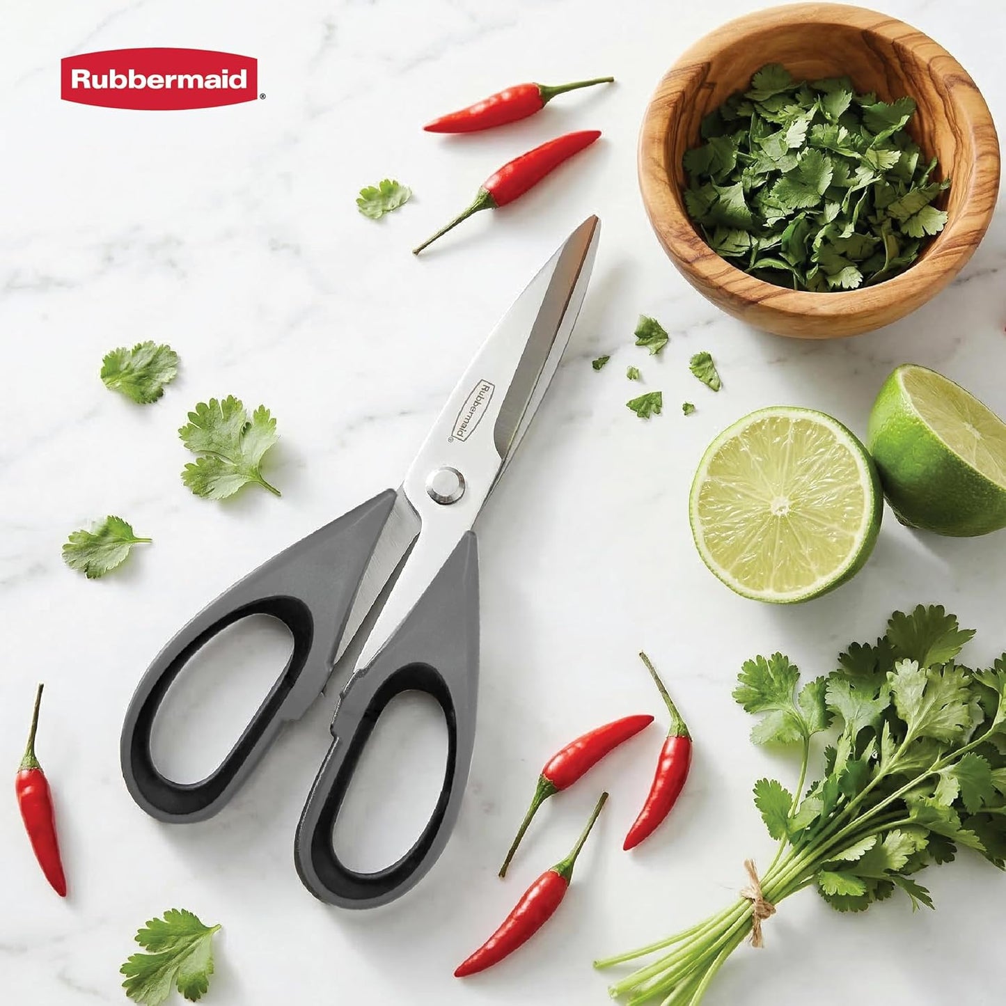 Rubbermaid Kitchen Scissors All Purpose Heavy Duty, Stainless Steel Kitchen Shears with Protective Sheath, Dishwasher Safe Kitchen Scissors for Food, Meat, Poultry & Herbs, Comfort Grip, Black