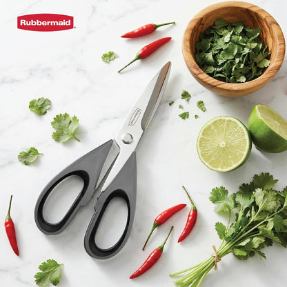 Rubbermaid Kitchen Scissors All Purpose Heavy Duty, Stainless Steel Kitchen Shears with Protective Sheath, Dishwasher Safe Kitchen Scissors for Food, Meat, Poultry & Herbs, Comfort Grip, Black