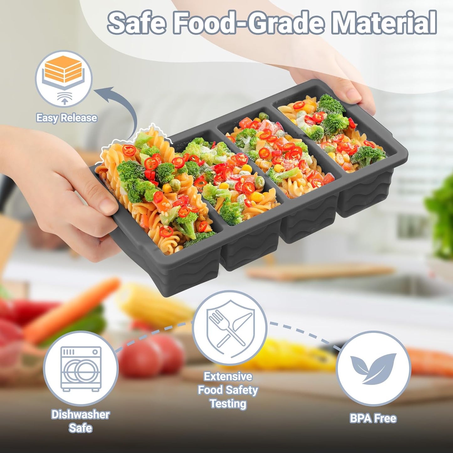 Doasuwish Silicone Freezer Molds for Soup with Lid – 1-Cup Soup Container Style Ice Cube Trays for Freezer, Meal Prep & Food Storage, Freeze 250mL/125mL Portions – 2 Pack