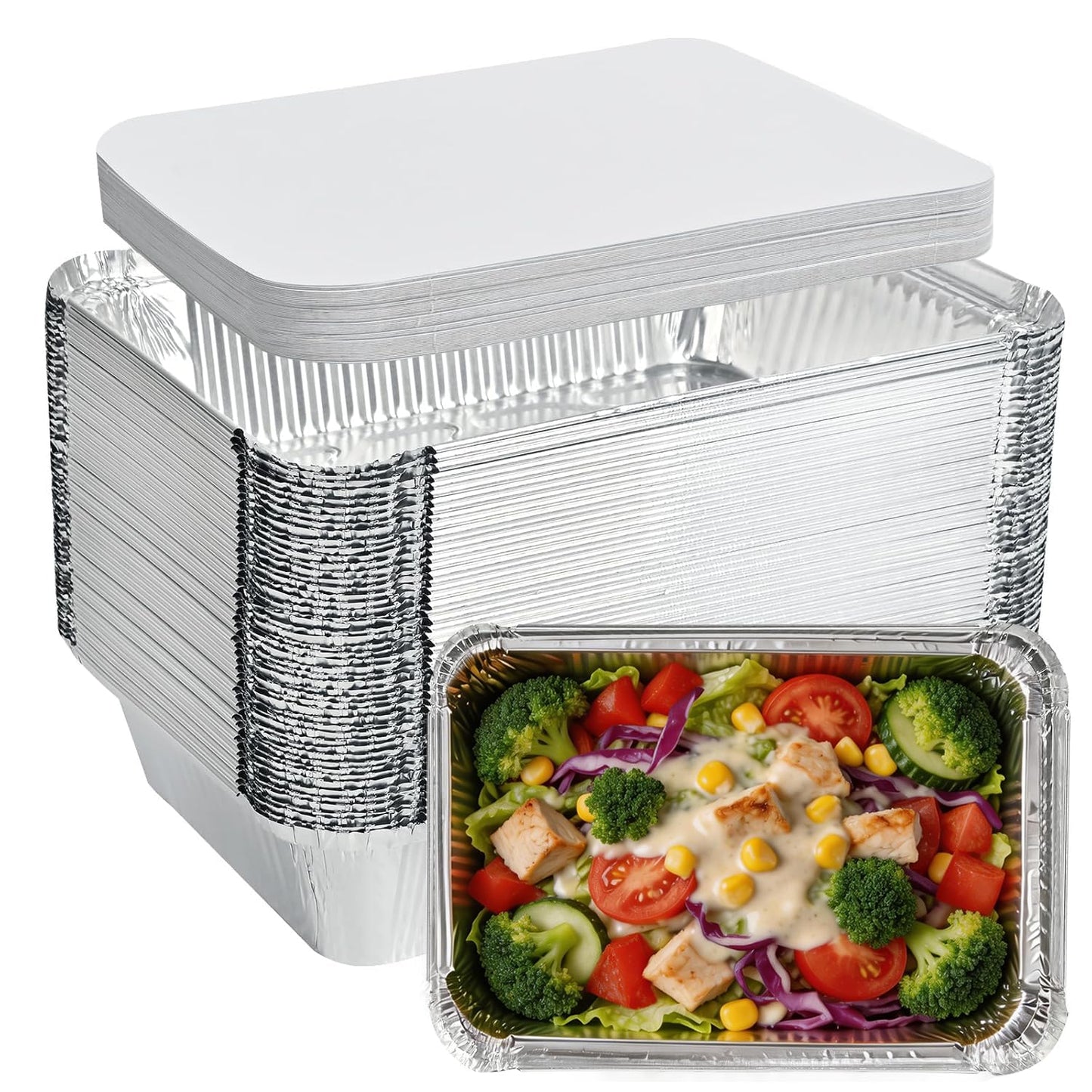 20 Pack Aluminum Pans with Lids(8.5"×6"), 2.25 lb Aluminum Foil Dinner Pans with Lids, Disposable Foil Pans for Baking, Cooking, Meal Prep, Takeaway and Freezing