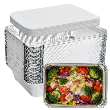 20 Pack Aluminum Pans with Lids(8.5"×6"), 2.25 lb Aluminum Foil Dinner Pans with Lids, Disposable Foil Pans for Baking, Cooking, Meal Prep, Takeaway and Freezing