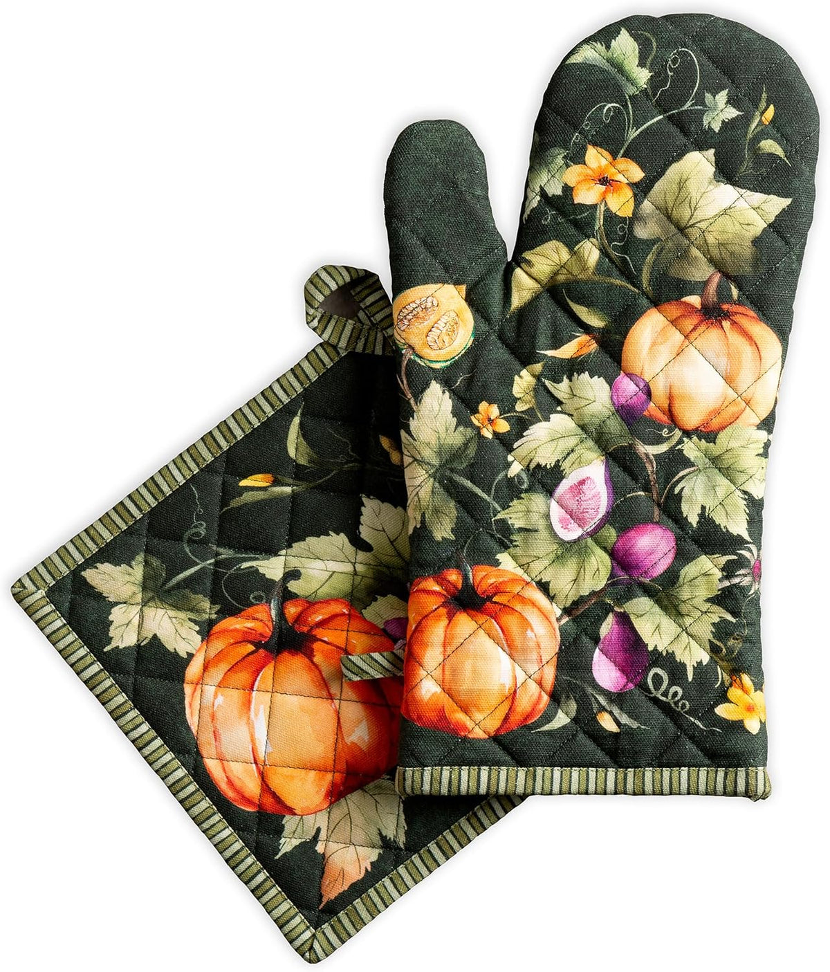 Maison d' Hermine 100% Cotton Oven Mitt & Pot Holder Set (7.5"x13" & 8"x8") - Colors C