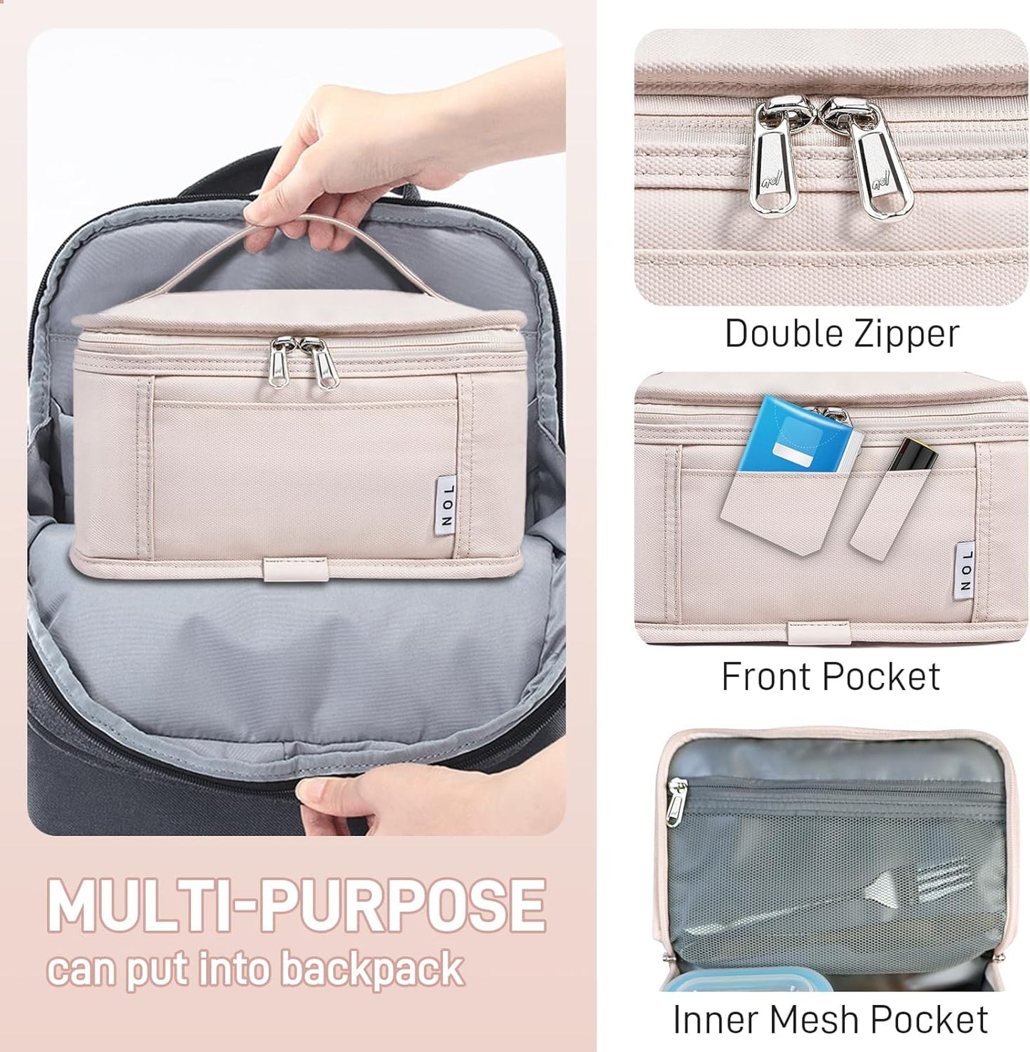 NOL Mini Insulated Lunch Bag for Women Men Kids | Small Leakproof Reusable Lunch Tote | Fits 6 Cans 330ml | Thermal Cooler for Work School Picnic Camping, Navy blue