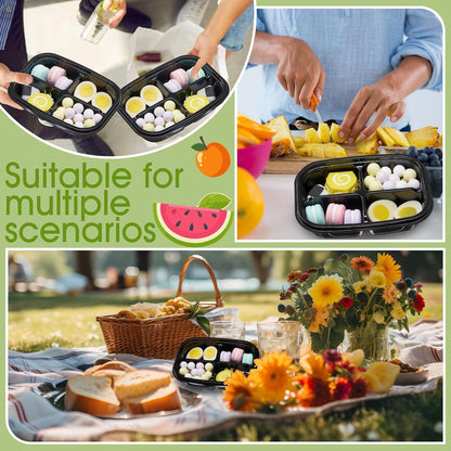 Chunful 36 Pcs 3 Compartment Transparent Snack Containers with Lids Disposable Bento Box Plastic Food Meal Prep Containers for Condiment Salad Dipping School Work Lunch