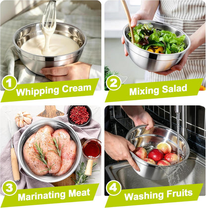 TeamFar Mixing Bowls, Stainless Steel Nesting Salad Bowls with Airtight Lids Set, For Serving/Mixing/Storing, Healthy & Long-lasting, Dishwasher Safe & Easy Clean, 4.6/3 / 1.5 QT, Colorful