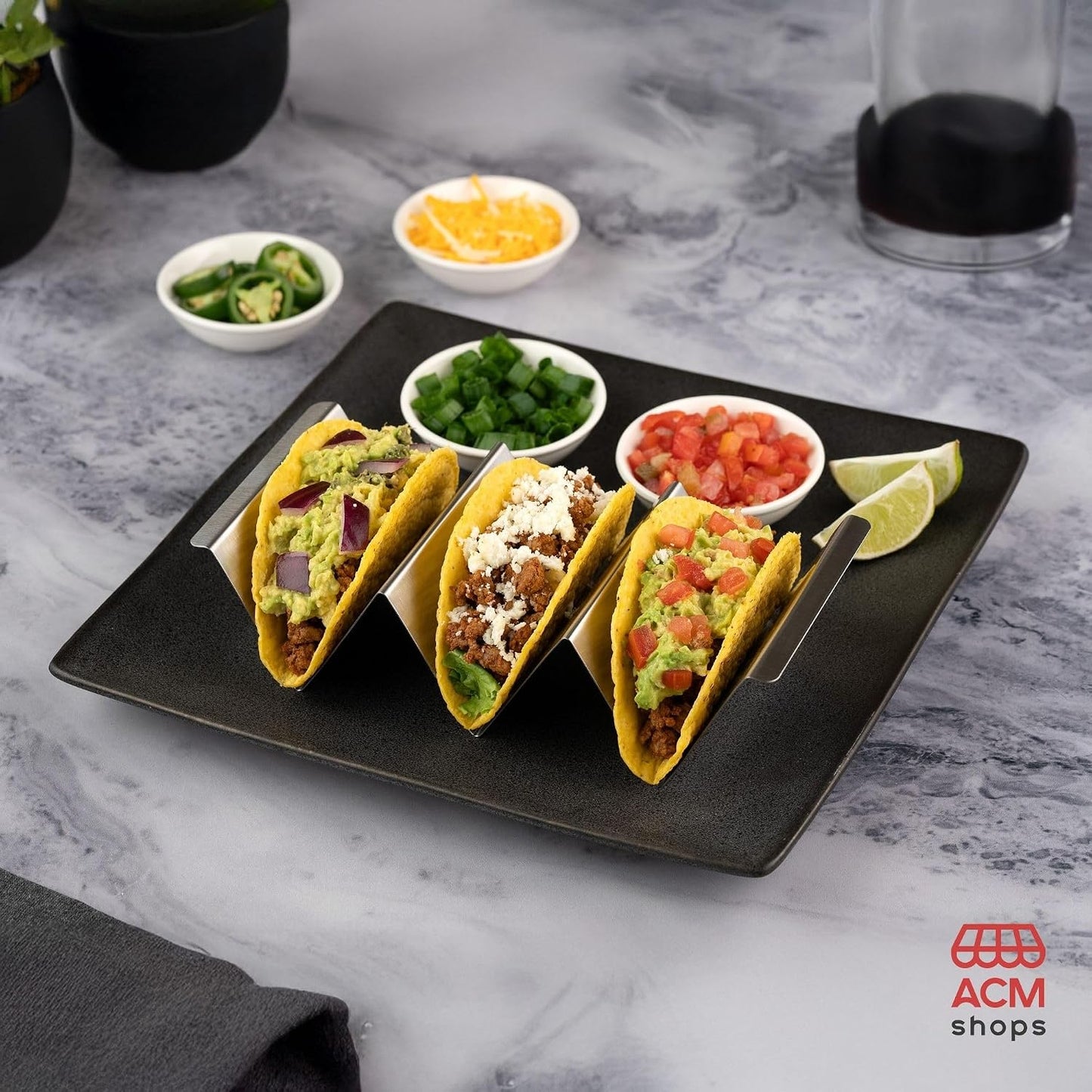 NEW - Taco Holders Set of 4 | Stainless Steel Taco Holders, Oven & Grill Safe Taco Stands, Holds 2-3 Tacos Each, Dishwasher-Safe Taco Holder with Easy-Lift Handles, Stackable for Easy Storage