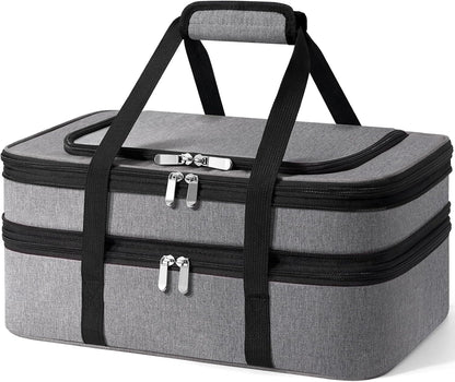 Double Insulated Casserole Carrier - Portable Casserole Carriers for Hot or Cold Food Lunch Tote Warmer or Cooler Bag for Potluck Parties Picnic Cookouts, Fits 9" x 13" Baking Dish - Grey
