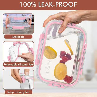 Razab 4 Pcs 1860ml / 63 Oz Large Glass Food Storage Containers with Lids - Glass Meal Prep Containers with Locking Lids for Roasting, Storing Leftover, Lunch Container, BPA Free, Microwave & Oven Safe