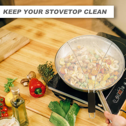 Splatter Screen for Frying Pan & Food Strainer,13 Inch Stainless Steel Grease Splatter Guard,Shield from Splashing Oil, Dishwasher Safe(Red)