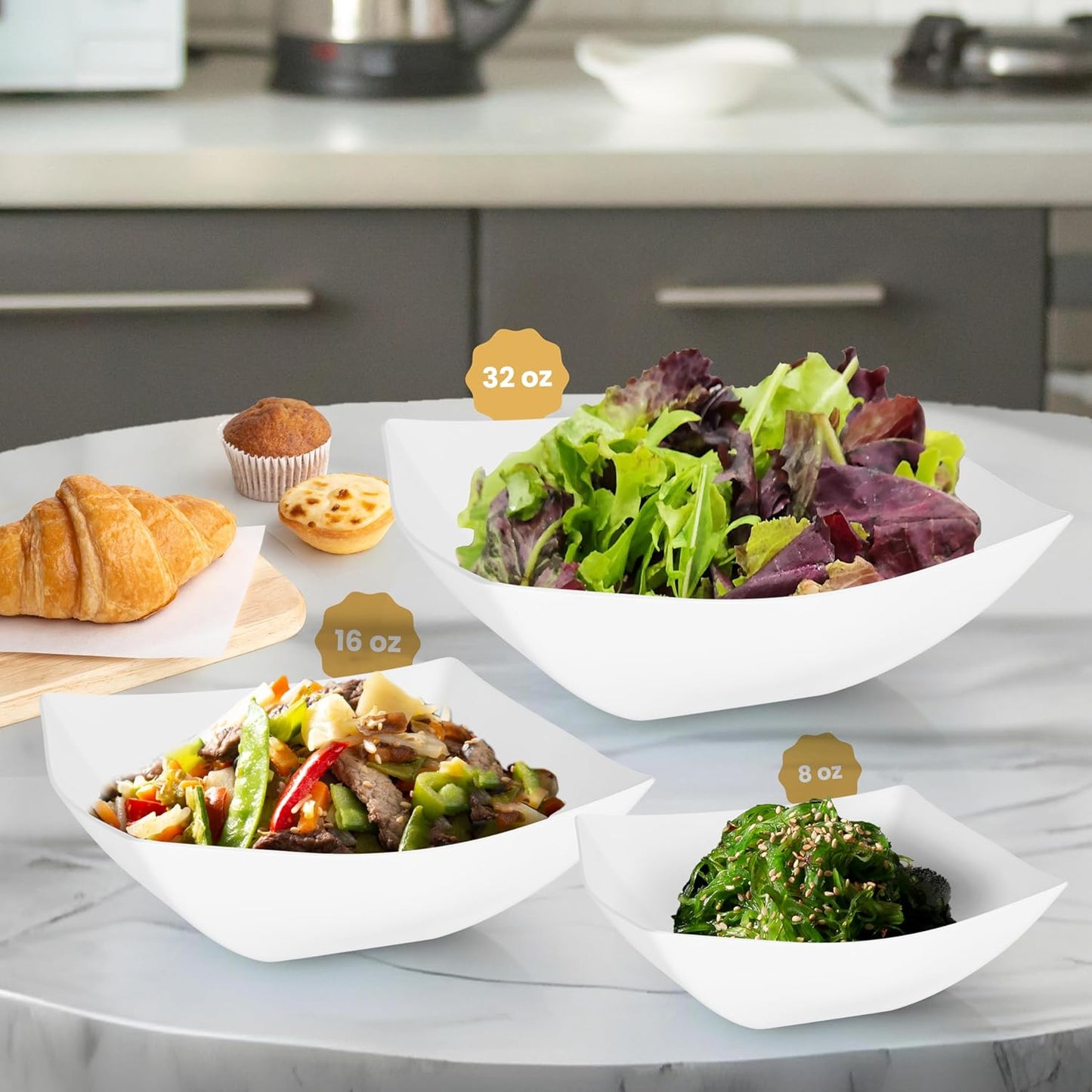 R-kay 6 Pack Square Plastic Serving Bowls - Clear Plastic bowls 16 Oz - Disposable Serving Bowls Heavy Duty For Weddings Catering And Birthday parties