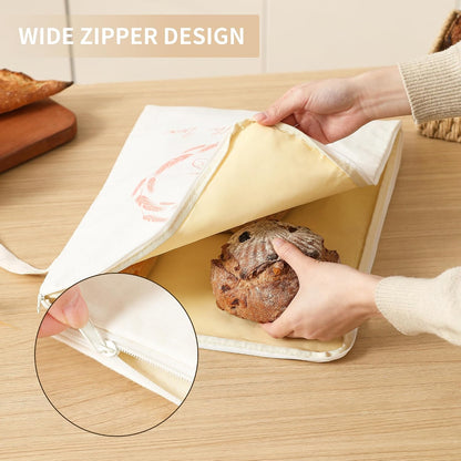 Wide Zipper Access Cotton &Beeswax Bags for Homemade Bread 2 Pack XL Reusable Beeswax Bread Bags for Homemade Bread Freezer Organic Cotton Food Storage Bags to Keep Fresh