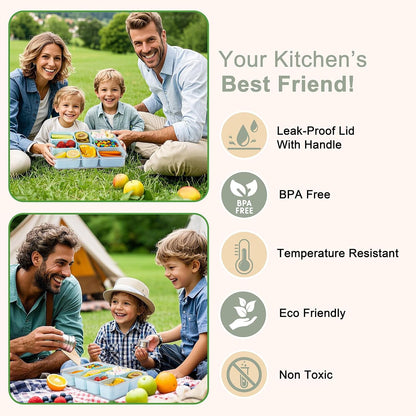 U-QE Dishwasher Safe Snackle Box Container with 8 Small Snacks Box - Premium Ivory Plastic Divided Serving Tray with Lid and Handle for Snack, Veggie, Fruits, Perfect for Party, Picnic, Entertaining