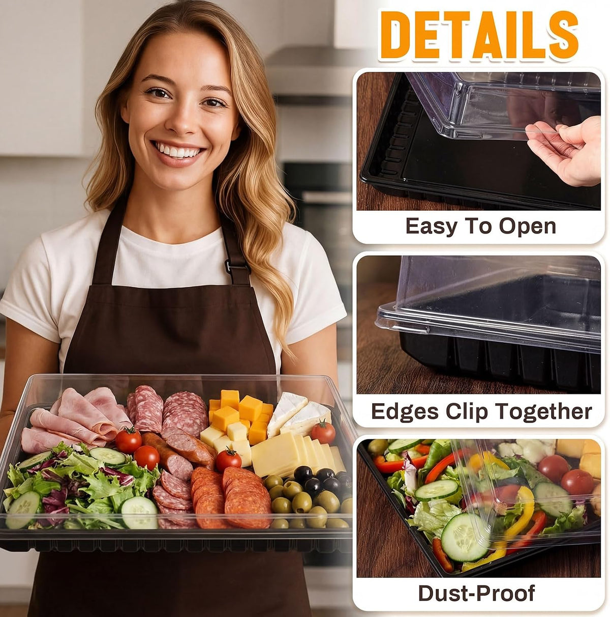Shellwei 5 Pack Extra Large Charcuterie Board with Lids, 18 x 12 Inch Plastic Catering Trays for Cookies, Desserts, Candy, Reusable Serving Platters for Travel Party