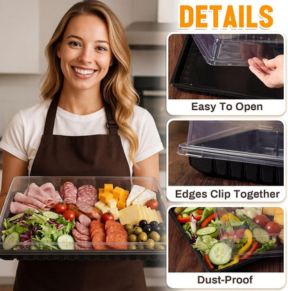 Shellwei 5 Pack Extra Large Charcuterie Board with Lids, 18 x 12 Inch Plastic Catering Trays for Cookies, Desserts, Candy, Reusable Serving Platters for Travel Party