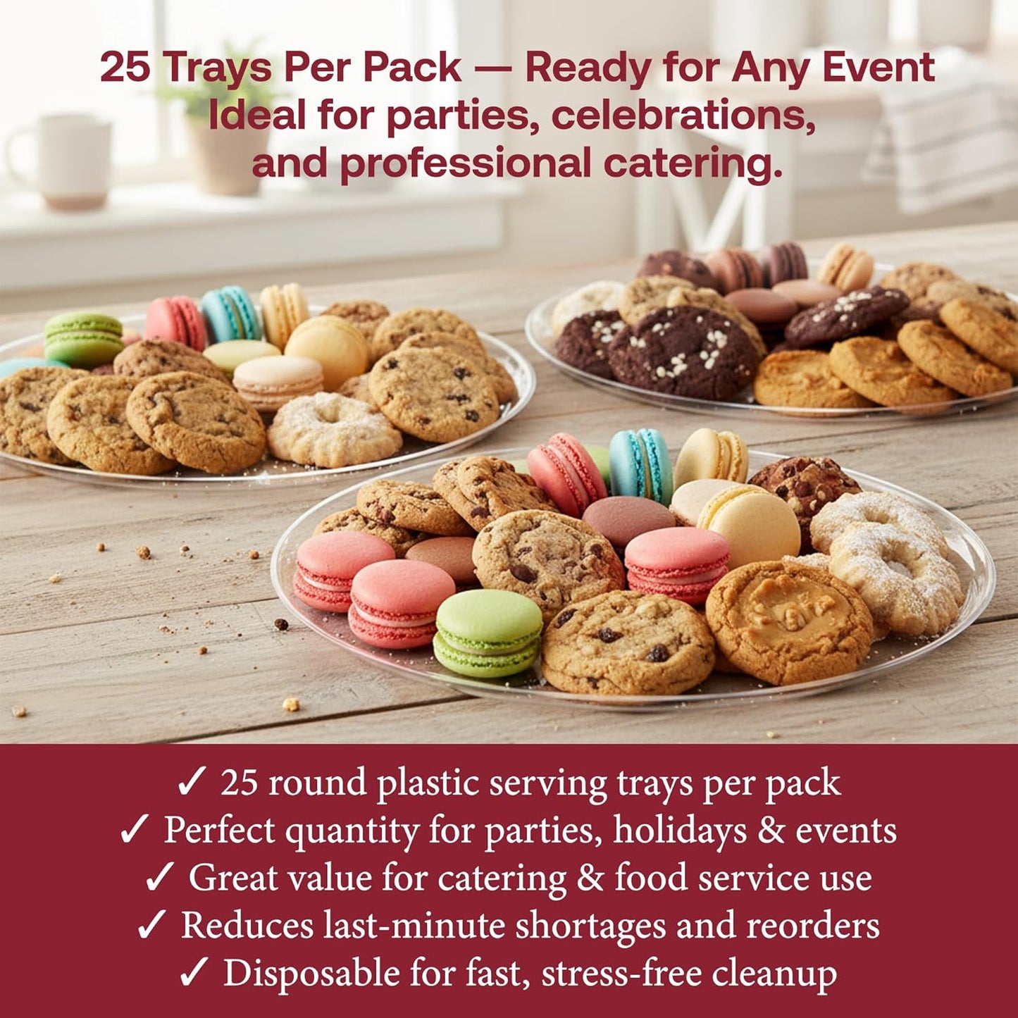 Smarty Had A Party 12 Inch Black Round Plastic Serving Tray – Heavy-Duty Party Platters & Catering Trays, Reusable or Disposable Plastic Trays for Serving Food, Elegant Party Tray Set of 25