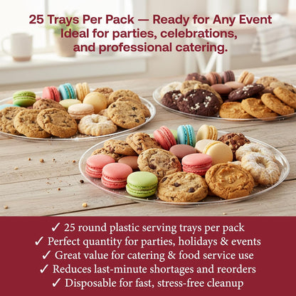 Smarty Had A Party 12 Inch Black Round Plastic Serving Tray – Heavy-Duty Party Platters & Catering Trays, Reusable or Disposable Plastic Trays for Serving Food, Elegant Party Tray Set of 25