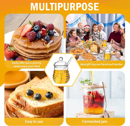 Honey Jar with Dipper and Lid,Glass Honey Pot Container Dispenser,Clear Glass Honey Container for Home Kitchen,Store Honey and Syrup,Easy to Clean… (12oz)