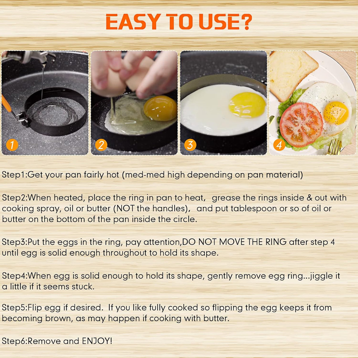 Patelai 6 Pcs Egg Rings Griddle Pancake Molds, Round Style, 4, 6, 8 Inch
