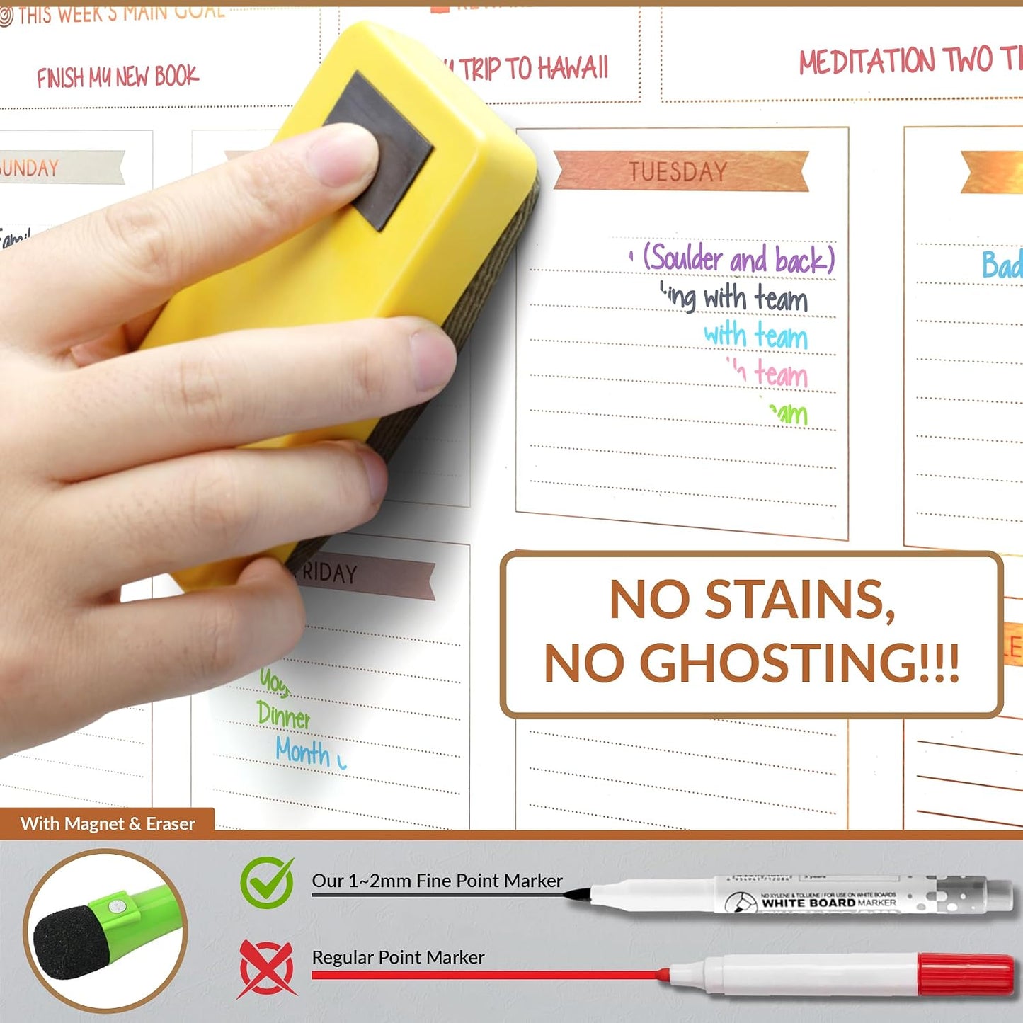 Fridge Calendar Acrylic 17x12”, Start Monday | Magnetic Calendar for Refrigerator | Acrylic Dry Erase Whiteboard Calendar for Fridge | Family Schedule Board with 5 Markers & Eraser by Freedom Mastery