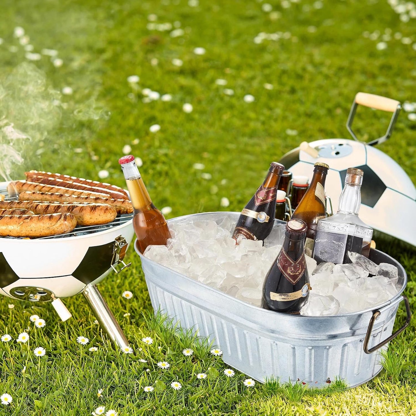 Lallisa 2 Pcs 5.3 gallons Galvanized Beverage Tub Galvanized Bucket Metal Ice and Drink Bucket with Handles Tub for Parties Farmhouse Home Pool Bar (White)