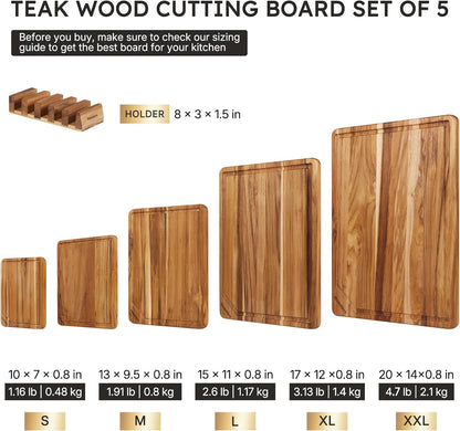 3 Pack Teak Wood Cutting Board Set for Kitchen Charcuterie Board Serving Heavy Duty Non Toxic Slip Hardwood Over Sink Solid Thick Haus Wooden Chopping Board Large Big Small Meat Best Essential Gift