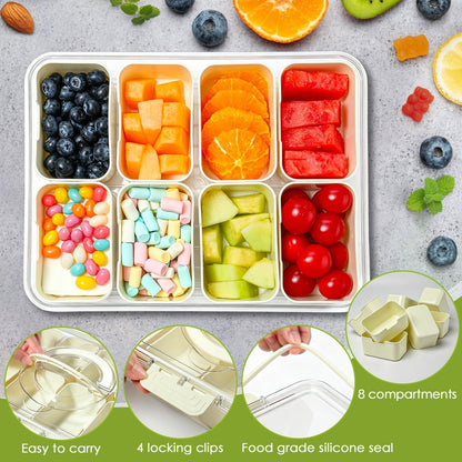 Divided Serving Tray with Lid and Handle,8 Compartments Snacks Box,Snack Fruit Tray,Veggie Tray,Portable Platter for Candy Fruits Nuts Snack Party Entertaining Picnic (2PCS Pink)