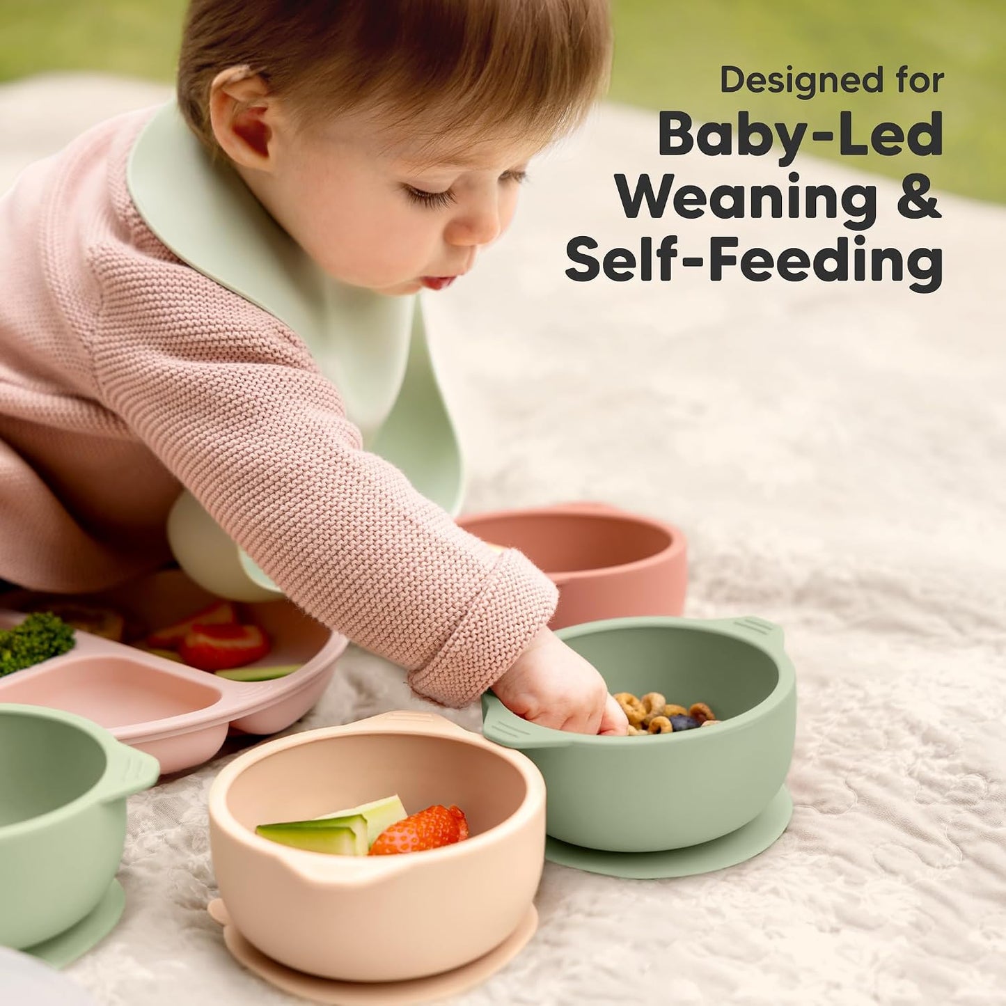 KeaBabies 2-Pack Baby Bowls with Suctions, Lids, Silicone (Terracotta)