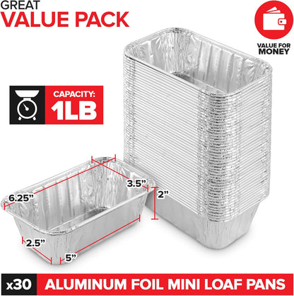 Stock Your Home Aluminum Pans Mini Loaf Pans (50 Pack) 1 Lb Aluminum Foil Tin Pans, Small Loaf Pans – 1 Pound Disposable Baking Pans Perfect for Baking Cakes, Bread Loaves - 6 x 3.5 x 2